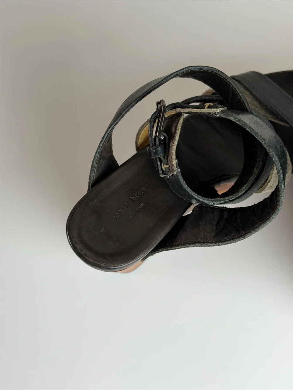 Rag & Bone Addington Leather Platform Wedge Sandals Black Wood Heel Women’s 7